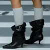 Encuentro de Primera Temporada 2026 Otoño Nuevas Botines de Moda con Punta Fina, Tacón de Aguja y Hebilla para Mujer