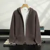 Suéter de cachemira de punto de panal grueso de doble capa para hombre, cárdigan con capucha, estilo casual "old money", chaqueta holgada y casual