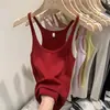 Dropshipping Doce e Picante Gola U Alça Vermelha Feminino Primavera e Verão Slim com Fio Top Interno Colete Americano de Alça Espaguete