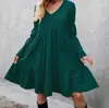 Vestido de Primavera Estilo Bohemio Innovador Independiente Estilo Europeo y Americano con Volantes Holgado de Color Sólido para Mujer