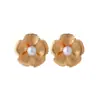 Pendientes Metálicos con Textura Transfronterizos Europeos y Americanos para Mujer, Personalizados, Diseño de Flor Tridimensional con Perla, Joyería Fría para Oreja para Mujer