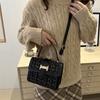 Bolso cuadrado pequeño con textura sencilla de estilo coreano para mujer, bolso cruzado de lana Prellis de invierno 2024