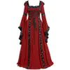 Vestido Largo Medieval Europeo y Americano de Color Sólido de Cintura Alta con Capucha y Cordones Vestimenta de Temperamento para el Trabajo Falda de Gran Oscilación Cantidad a Discutir
