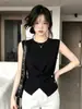 Top de punto irregular con cruce estilo francés, top sin mangas casual simple y versátil de verano para mujer