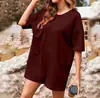 Transfronterizo Europeo y Americano 2024 Amazon Nuevo Color Puro Cuello en V Bolsillos Dobles de Solapa Pantalones Casuales Cierre Frontal y Trasero Mono para Mujer