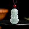 Colgante de jadeíta natural birmana, pequeño colgante de Guanyin, piedra de jade de hielo, colgante de jade de Buda para hombres y mujeres, venta al por mayor