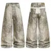 Pantalones largos casuales de corte holgado y fluido con estampado de leopardo retro transfronterizo, estilo de pierna ancha, nueva colección primavera/otoño/invierno, pantalones vaqueros de estilo urbano americano para hombre