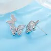 Pendientes de Nuevo Estilo Frescos y Dulces con Sencillo Diseño de Doble Mariposa Microincrustados con Circonita Pendientes Diarios para el Trabajo Pendientes Elegantes para Mujer