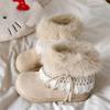 Botas de Neve Retro Quentes de Solado Grosso com Cadarço para Mulheres 2025 Inverno Novo Versátil Cano Curto Plus Pelúcia Sapatos Grandes de Algodão