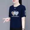 Comercio exterior transfronterizo último lote de comercio exterior camiseta de manga corta de marca grande etiqueta cortada para mujer top holgado manga media para madre de mediana edad que adelgaza