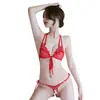 Camisón de encaje de tres puntos con perspectiva de mujer, ropa interior sexy de noche larga, conjunto de lencería tentadora 1337