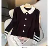 Suéter de Tricô Pulôver Longo Color Block Estilo College Coreano para Mulheres, Peça Única de Inverno Outono, Slim Fit de Botão Único