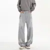 Calça Jogger Lisa Desconstruída com Cordão para Homem, Modelagem Ampla Afunilada Solta, Estilo Preguiçoso, Versátil, Calça Longa Casual e Confortável