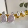 Pendientes de Perla Botón de Forma Especial Natural Barroco Coloridos Extra Grandes con Pasador de Plata S925 Pendientes Simples Estilo Francés para Mujer