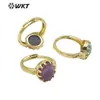 WT-R488 Anillo para mujer de oro de 18 quilates bañado en oro, con flor incrustada de gemas de colores originales, ajustable, accesorios para el día a día