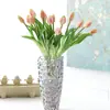 Tulipán Artificial Decoración para el Hogar Sala de Estar Adornos Arreglo de Flores Artificiales Ramo de Capullos de Tulipán Artificiales de Goma Blanda