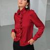Verano 2025 Europeo y Americano Amazon Transfronterizo Nuevo Estilo Commuter Color Puro Hongo Francés Tops Blusa de Manga Larga