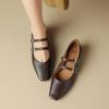 Zapatos Mary Jane Literarios y Versátiles con Hebilla de Doble Fila, Completamente de Cuero Genuino por Dentro y por Fuera, Zapatos de Cuero Genuino de Tacón Bajo y Punta Cuadrada para Mujer Primavera 2024