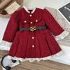 2025 Nuevo Invierno Estilo Coreano Niñas Pequeñas Fragante Francés Delgado Vestido de Manga Larga Bebé Más Algodón Falda