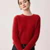 Suéter 100% cachemira pura para mujer, con diseño de hombro raglán, cuello redondo engrosado, mangas largas y un estilo simple y versátil adecuado para el uso diario