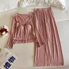 Conjunto de três peças de pijama estilo desejo puro com camisola, calça comprida e roupão para mulheres, novo para primavera e verão, malha modal fina para casa