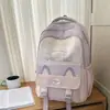 Mochila de color contrastante rosa lechoso y azul, estilo coreano, reconfortante para el corazón de las niñas, linda mochila de gato para chicas de secundaria y preparatoria.
