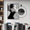 Pintura decorativa moderna de lujo para restaurante, con reloj, mural para sala de estar, mesa de comedor, pintura de pared combinada, fondo de belleza, pintura colgante de pared