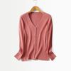 Yuyue Primavera y Otoño Cárdigan Exterior de Punto Cuatro Estaciones Delgado Más Fácil de Combinar Top de Seda Elegante Delgado Cuello en V Manga Larga