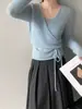 Suéter de Punto Suave Doble Botonadura con Corbata y Cuello en V de Lana Mohair Estilo Coreano Jiangzuo para Mujer Conjunto Nuevo de Dos Piezas para Principios de Primavera 6254