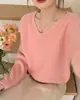 Suéter de Tricô Gola V Manga Longa Estilo Coreano Feminino Pulôver Emagrecedor Outono 2026 Novo Simples Camada Interna Camada Base Top
