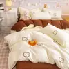 Conjunto de Lençol e Capa de Edredom Quatro Peças Estilo Pastoral Fresco e Simples, Algodão Lavado Conjunto de Cama Três Peças Estilo Floresta para Dormitório Estudantil Cama de Solteiro