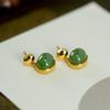 Brincos de prata de lei S925 com incrustação de Jaspe natural e jade Hetian, superfície de ovo, requintados, frescos, estilo nacional, peça única para mulheres, entrega