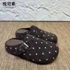 Sapatos Birkenstock de Lã com Bolinhas Retrô Femininos 2026 Outono Inverno Novos Sapatos Meia Sola Fechados na Ponta com Fivela Plana Casuais Preguiçosos