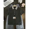 Camisa Polo Retrô Americana com Padrão Espinha de Peixe, Manga Curta para Homens, Design de Verão com Gola Reversível Xadrez, Camiseta Pesada de Meia-Manga