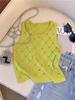 Camisola de punto con rombos y cuello redondo transfronterizo, diseño de nicho 2023, top ajustado que combina con todo para mujer