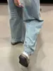 Jeans vintage azul lavado de cintura alta e perna larga para mulheres, novo estilo outono, tamanhos grandes, corte solto, emagrecedor, bainha curva, calça comprida