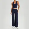 Set de Yoga Pilates: Top Cómodo tipo Nube con Cuello Halter y Hermoso Diseño en la Espalda, Pantalones Deportivos Rectos Sueltos, Conjunto Casual de Dos Piezas para Fitness