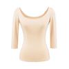 Camiseta de Manga Tres Cuartos con Cuello Redondo Grande Estilo Otoño 2025 para Mujer Sexy Americana Color Sólido Hombro Derecho Ajustada Top Base