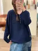 Nueva colección de otoño: suéter tejido versátil, de corte holgado, casual, con cuello en V y manga larga, un top básico de punto versátil