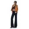 Jeans Elásticos de Tiro Alto Color Café con Microbota para Mujer 2026 Otoño Nueva Llegada Corte Delgado Modernos Sencillos Versátiles Acampanados