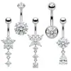 Mais Vendidos na Europa e América: Conjunto de 5 Peças de Aço Inoxidável + Cobre com Zircônia Incrustada para Piercing no Umbigo, Argolas Formato Gota, Borboleta Redonda