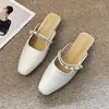 Mules Cuadrados de Perlas Estilo Francés Hui Liya, Sandalias de Tacón Grueso de Verano para Uso al Aire Libre Y052-5 Pantuflas de Tacón Grueso