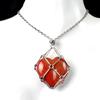 1737-cristal natural ágata piedra del amor cadena de acero inoxidable metal bambú corazón forma de red colgante