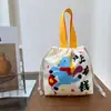 Bolsa de armazenamento fofa de desenho animado com bolso de cordão bolsa para lancheira grande capacidade bolsa de cosméticos bolsa de lona portátil primeira geração de cabelo