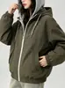 Chaqueta casual con capucha 2026 modelo nuevo primavera y otoño, moda exterior tipo dos piezas falsas, chaqueta holgada que rejuvenece para mujer