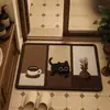 Alfombrilla de suelo de diatomeas estilo retro con diseño de gato para baño y inodoro, absorbente de agua, secado rápido, resistente a la suciedad, resistente al desgaste
