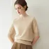 Suéter simples e versátil 100% cashmere para mulheres, gola redonda, manga curta, macio e amigo da pele, malha simples estilo para o dia a dia