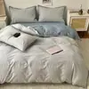 Jie Liya Algodón Puro Hilo 40S Teñido en Hilo Algodón Lavado Rayas Borde de Concha Estilo Japonés Juego de Cama de Cuatro Piezas Funda de Edredón Individual Disponible para Mayorista