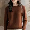 Camiseta Interior de Punto Grueso de Peso Pesado 100% Algodón Puro Suéter Pulóver para Mujer Nuevo Otoño e Invierno 2025 Manga Larga Cálida