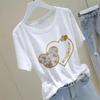Camiseta de manga corta de algodón blanco con cuello redondo para mujer, estilo dopamina de verano 2024